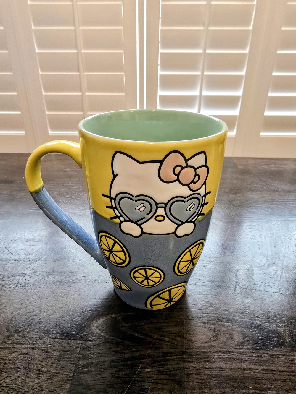 Hello Kitty Yellow Blue Ceramic Mug with Lemon Design